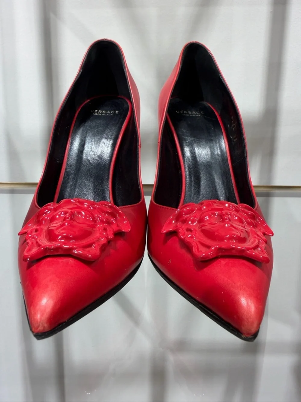 Versace Red Pointed Toe High Heels with Medusa - Picture 3 of 16